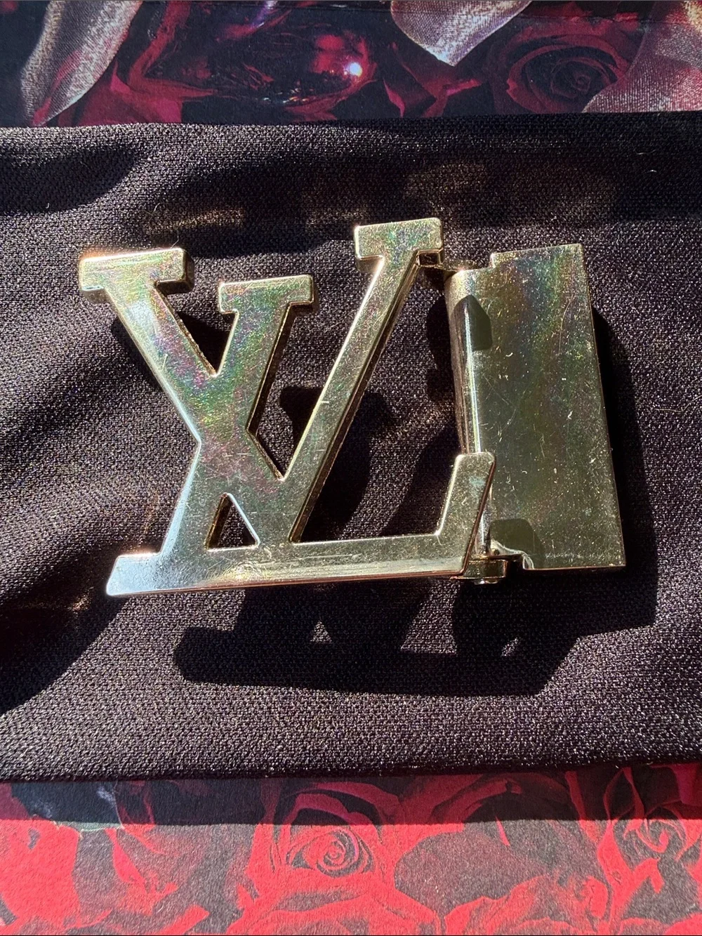 Metallic Logo Belt Buckle - Iridescent Gold